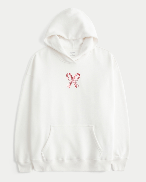 Oversized Candy Cane Graphic Zip-Up Hoodie, Cloud White view 1