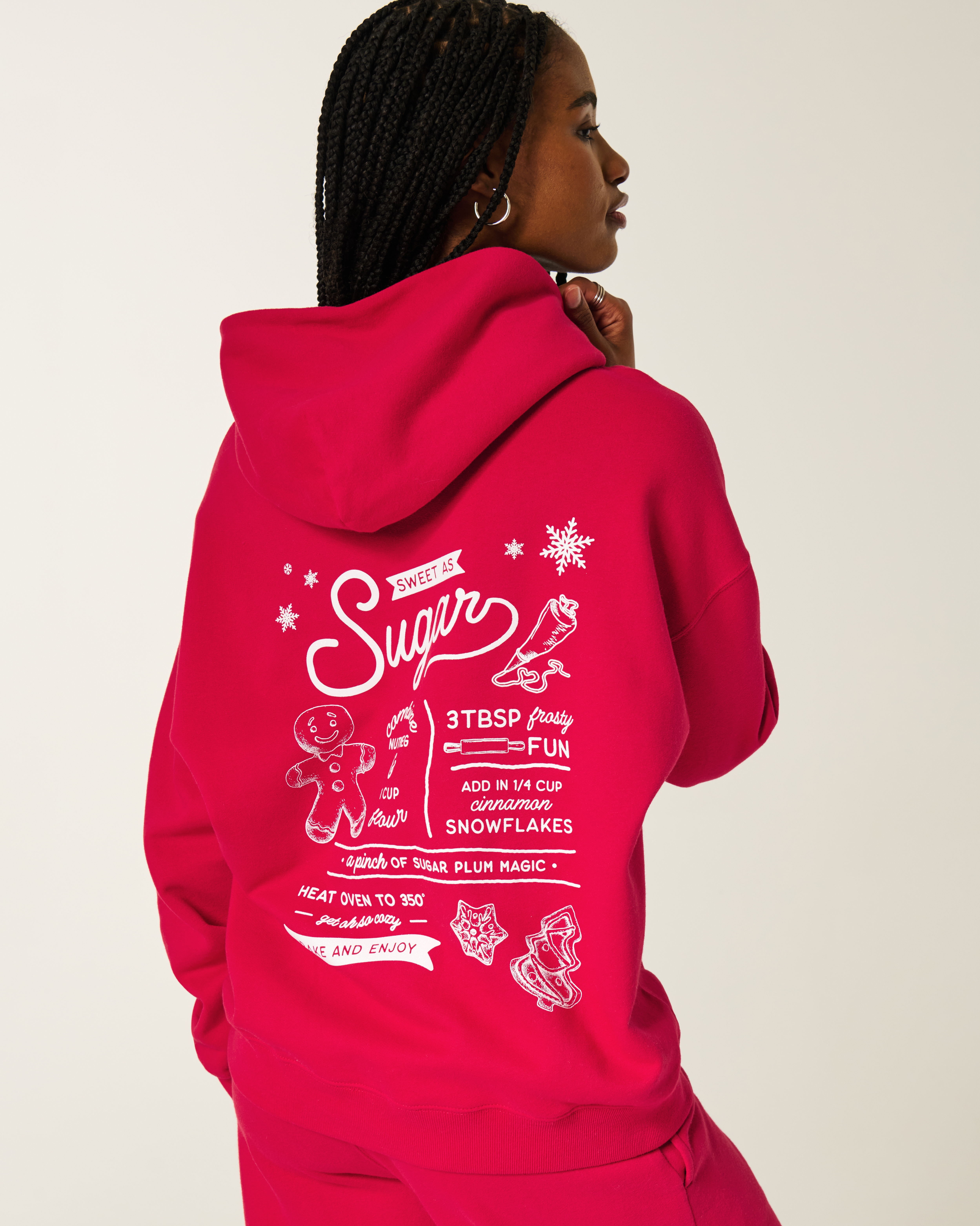 Hollister Oversized Glitter Print Sugar Graphic Hoodie