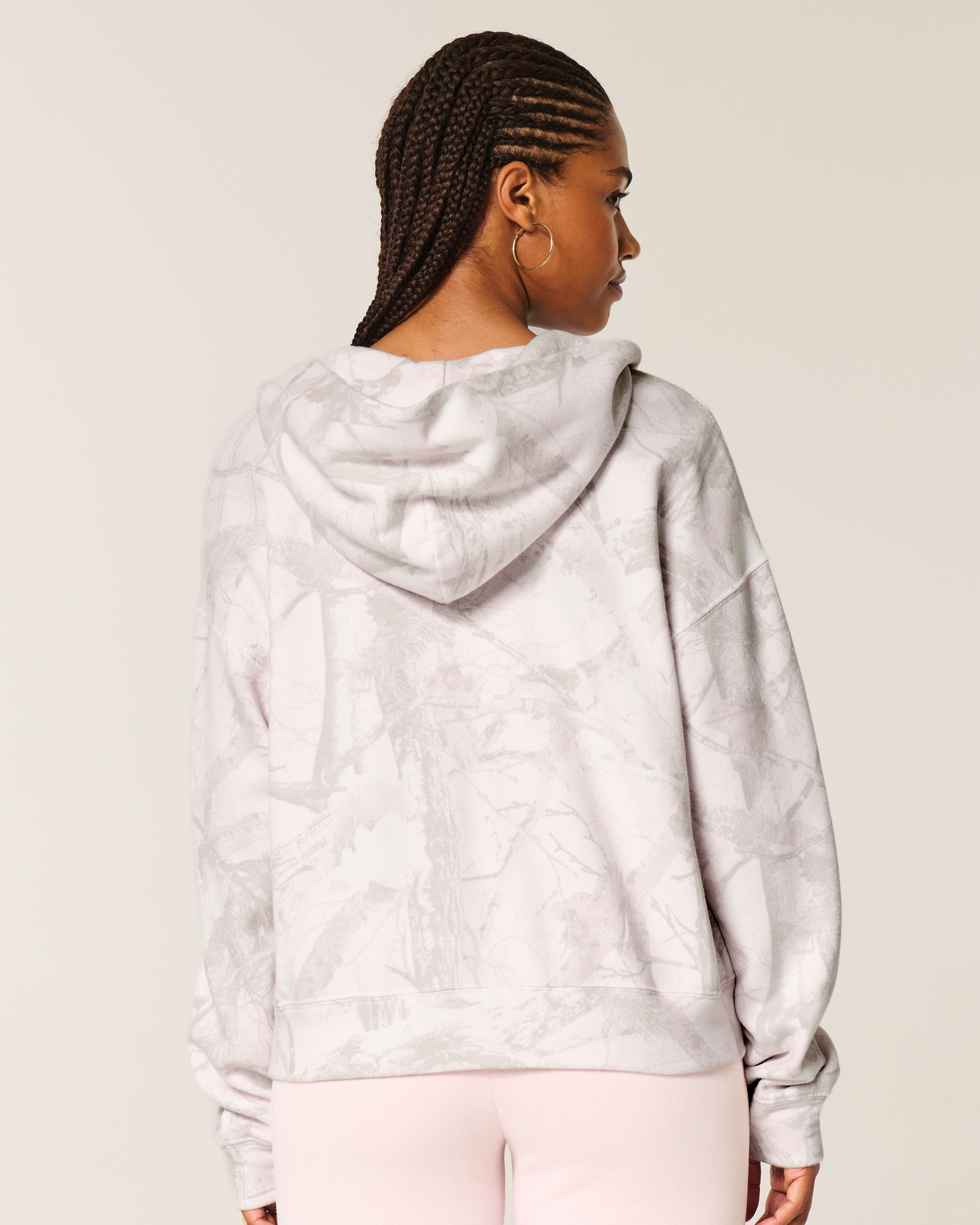 Oversized Pink Camo Zip-Up Hoodie