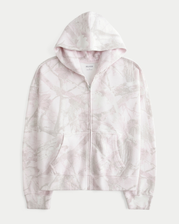 Oversized Pink Camo Zip-Up Hoodie