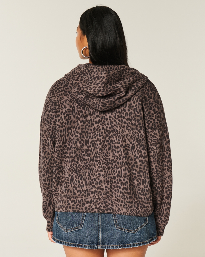 Oversized Leopard Print Zip-Up Hoodie