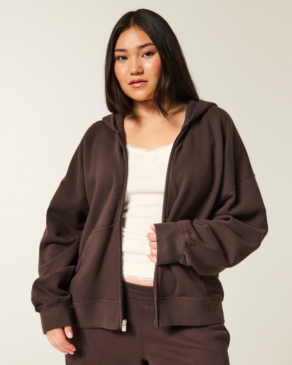Oversized Zip-Up Hoodie, Espresso view 1