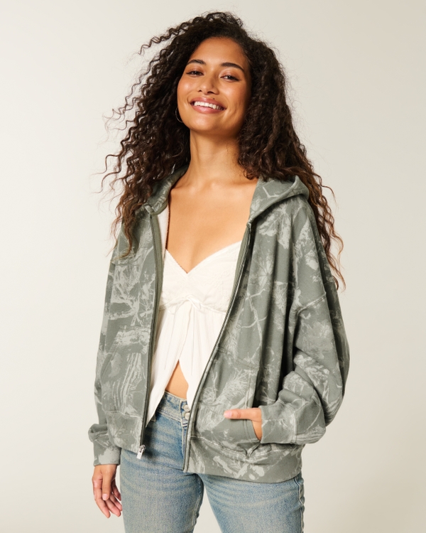 Easiest Zip-Up Camo Hoodie, Olive Green Camo view 1