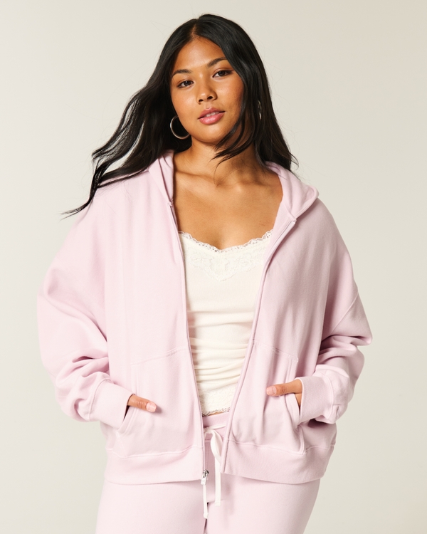 Oversized Zip-Up Hoodie, Light Lilac view 1