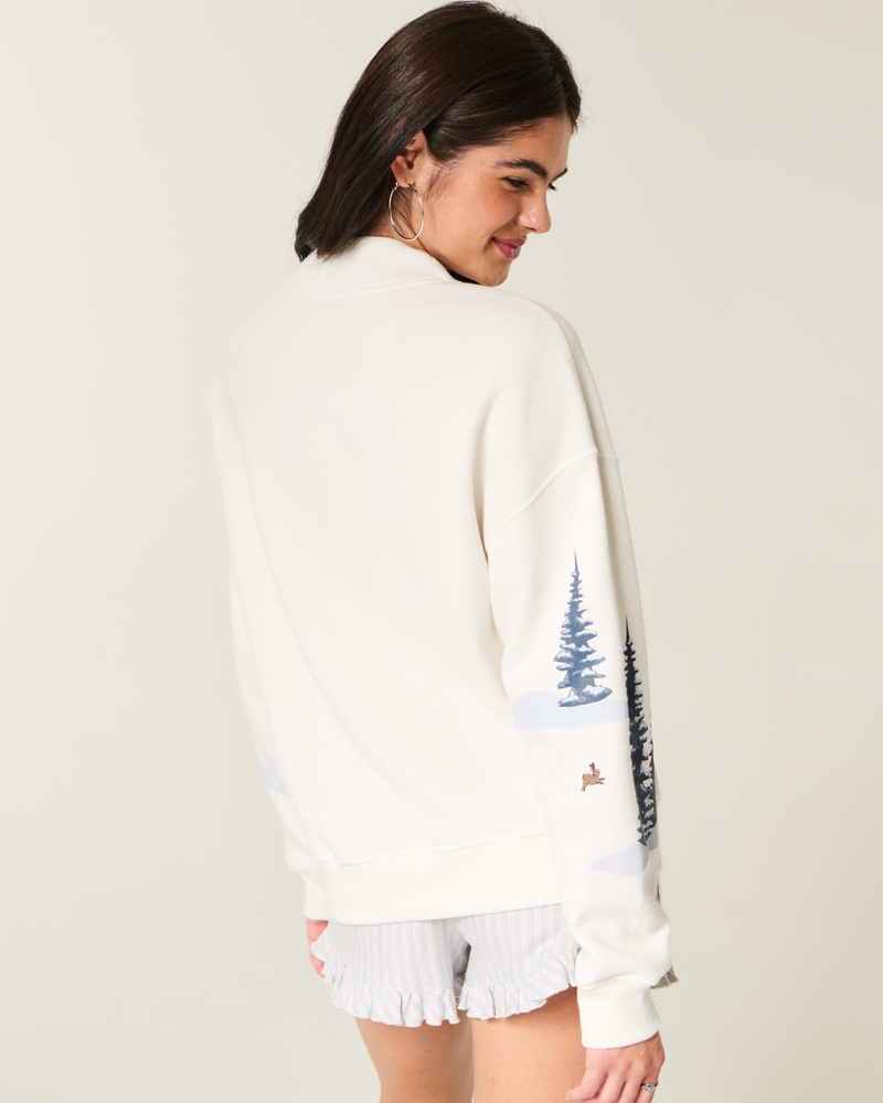 Oversized Mock-Neck Puff Print Winter Graphic Sweatshirt