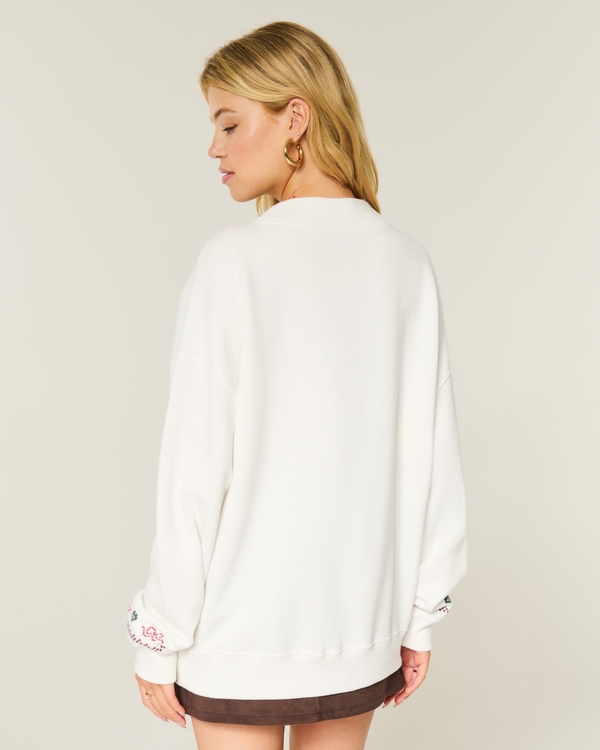 Oversized Mock-Neck Puff Print Winter Graphic Sweatshirt