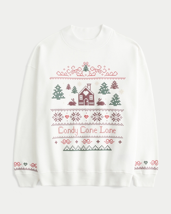 Oversized Mock-Neck Puff Print Winter Graphic Sweatshirt