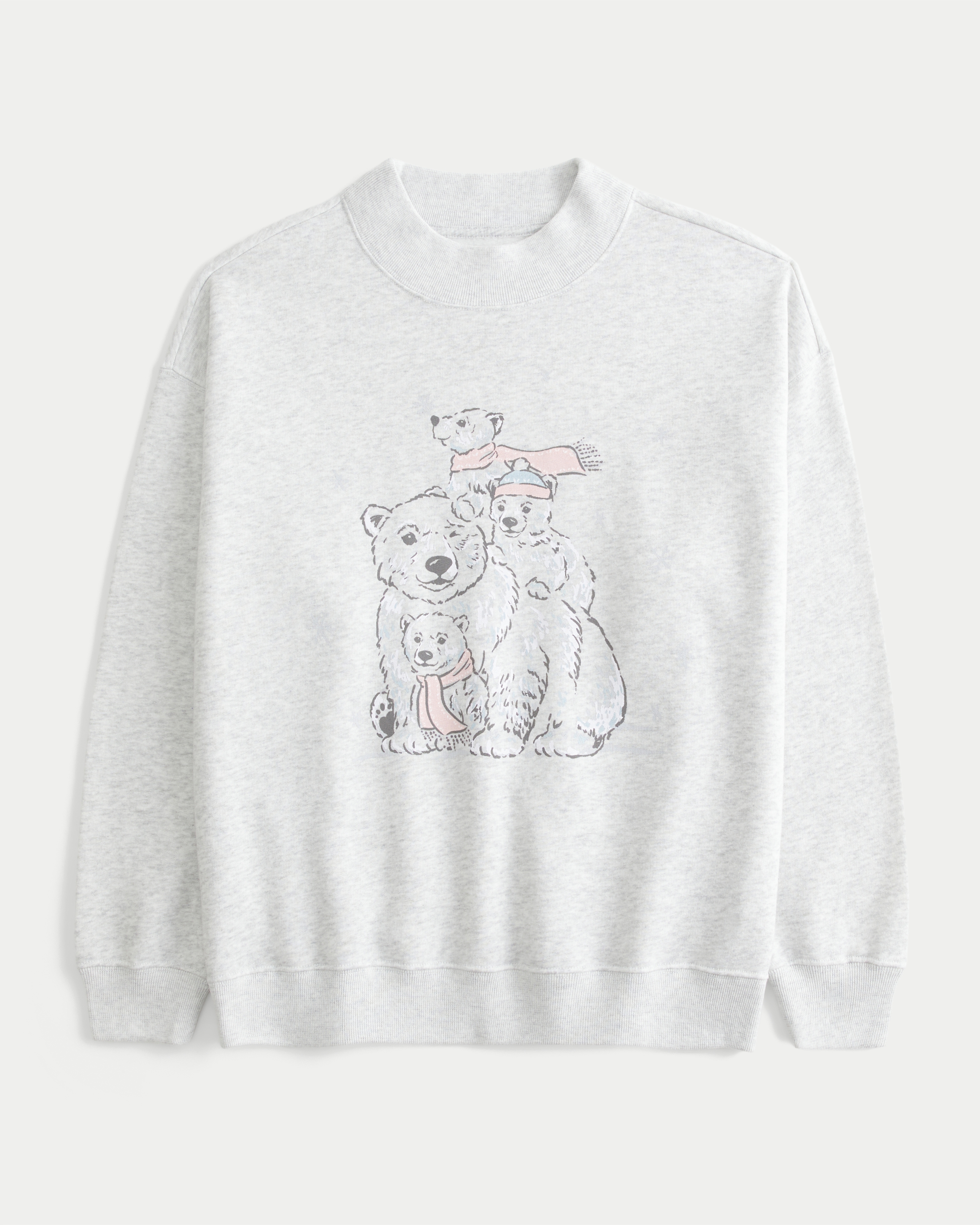 Oversized Mock-Neck Bear Graphic Sweatshirt