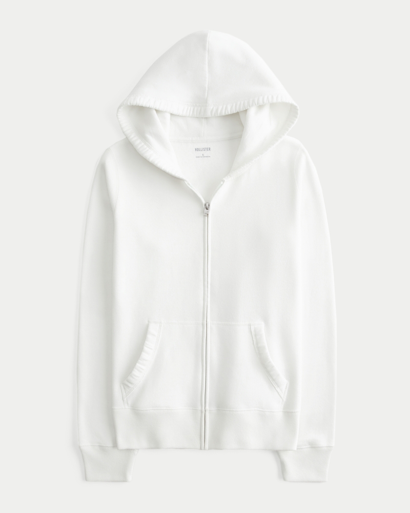 【MAGIC STICK】WHITE  ZIP UP HOODIE Women's Hollister Feel Good Zip-Up Hoodie | Women's Clearance