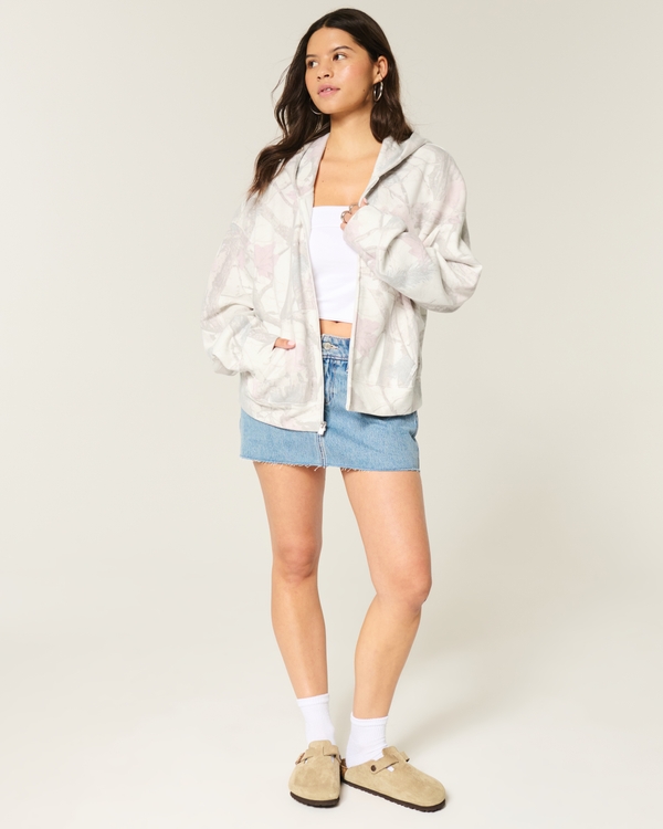 Oversized Camo Zip-Up Hoodie, Cream Camo view 2
