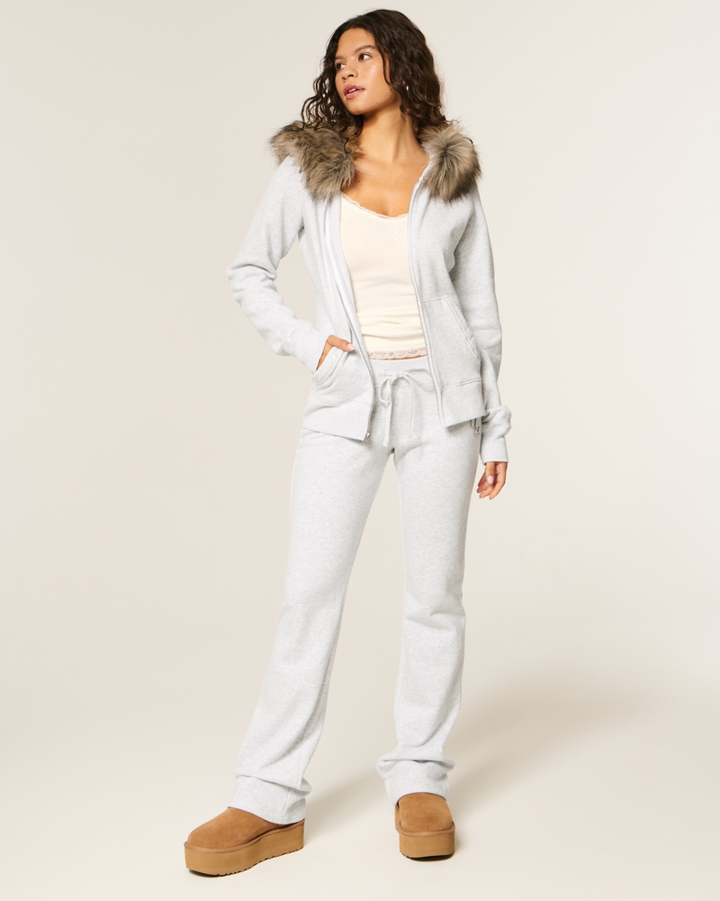 Faux Fur Trim Zip-Up Hoodie
