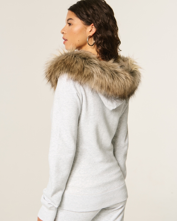 Faux Fur Trim Zip-Up Hoodie