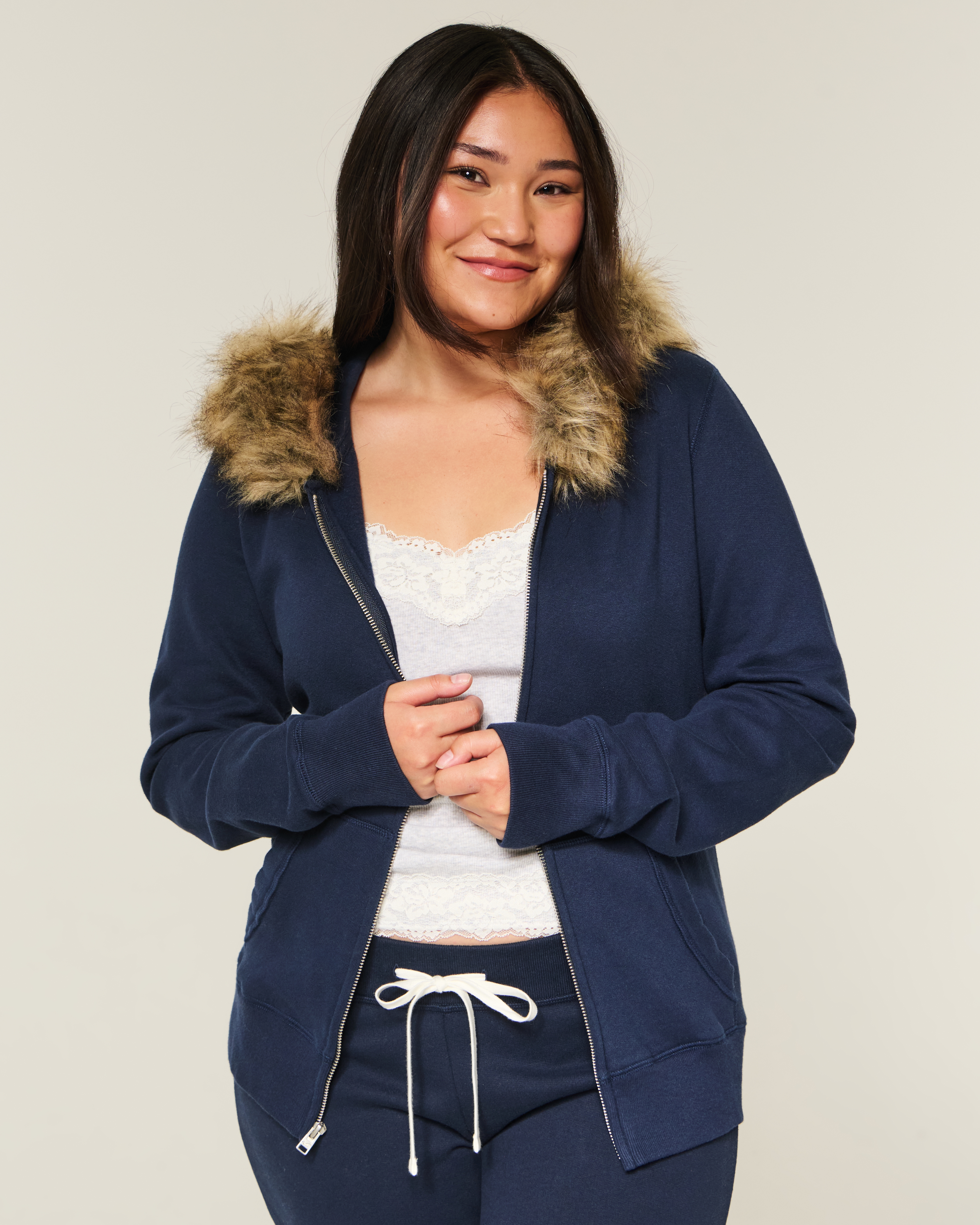 Hollister Faux Fur Trim Zip-up Hoodie