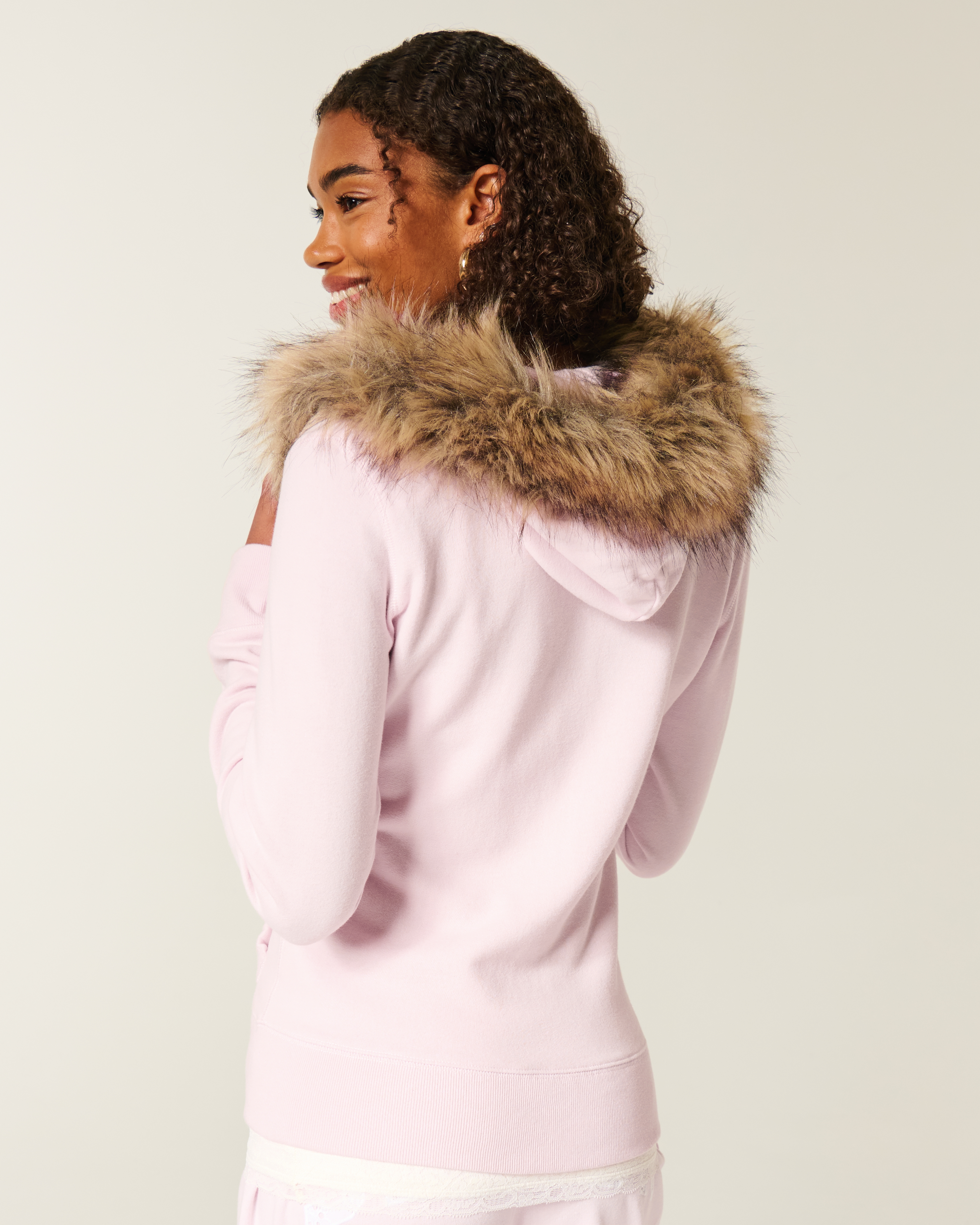 Women's Faux Fur Trim Zip-Up Hoodie | Women's Tops
