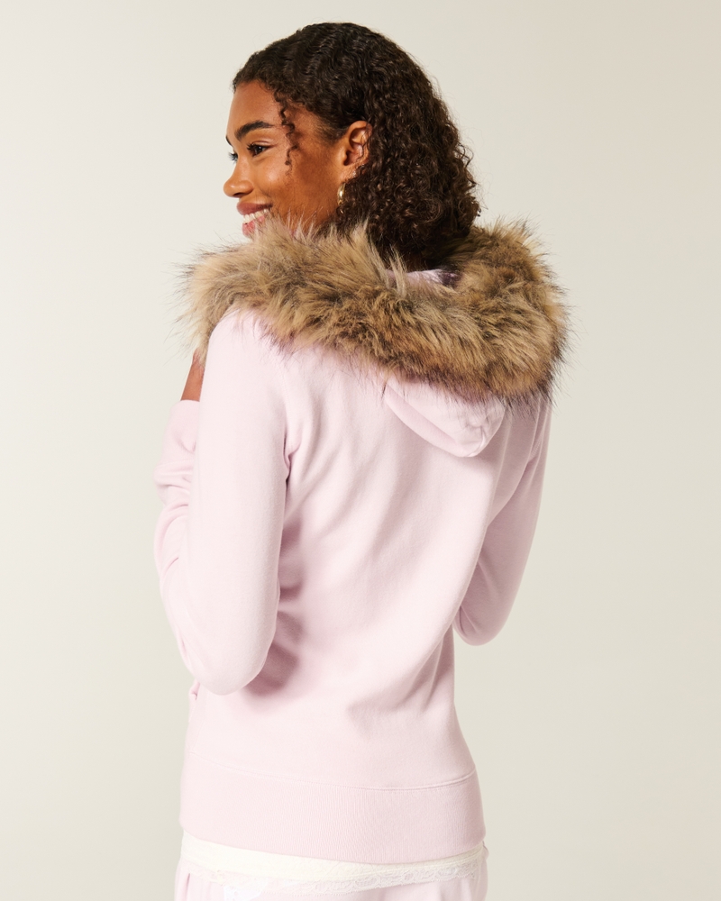 Women's Faux Fur Trim Zip-Up Hoodie | Women's Tops | HollisterCo.com