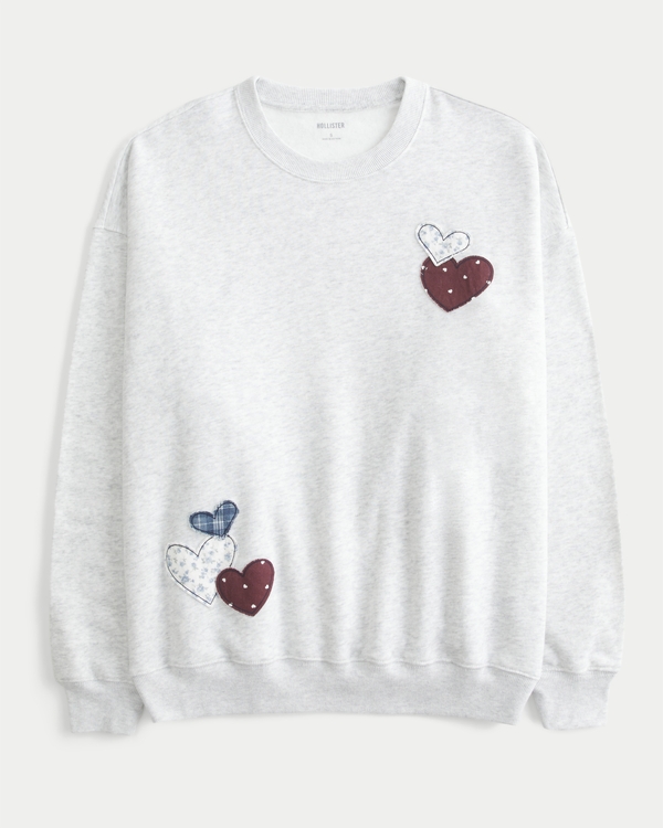 Oversized Heart Graphic Crew Sweatshirt, Light Heather Grey view 1