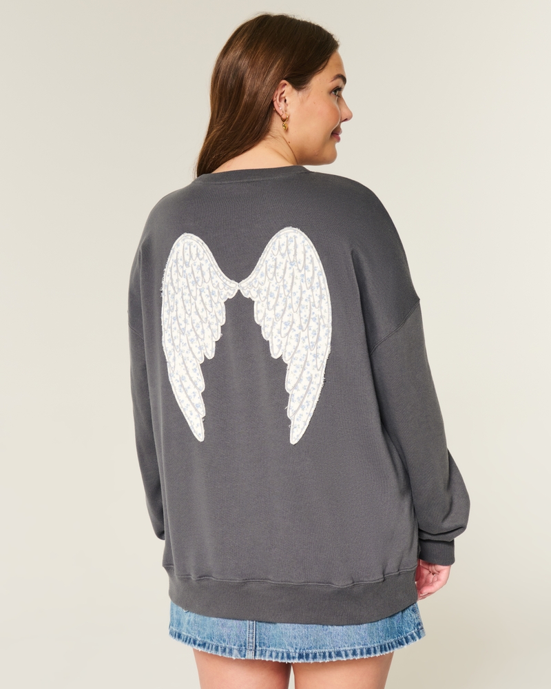 Oversized Angel Wings Graphic Crew Sweatshirt