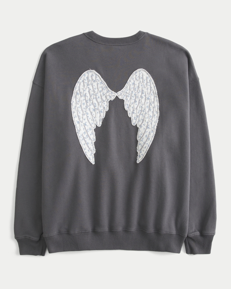 Oversized Angel Wings Graphic Crew Sweatshirt