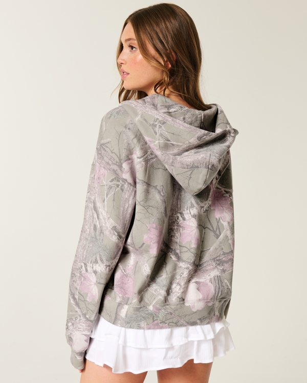 Oversized Camo Zip-Up Hoodie, Olive Green Camo view 2