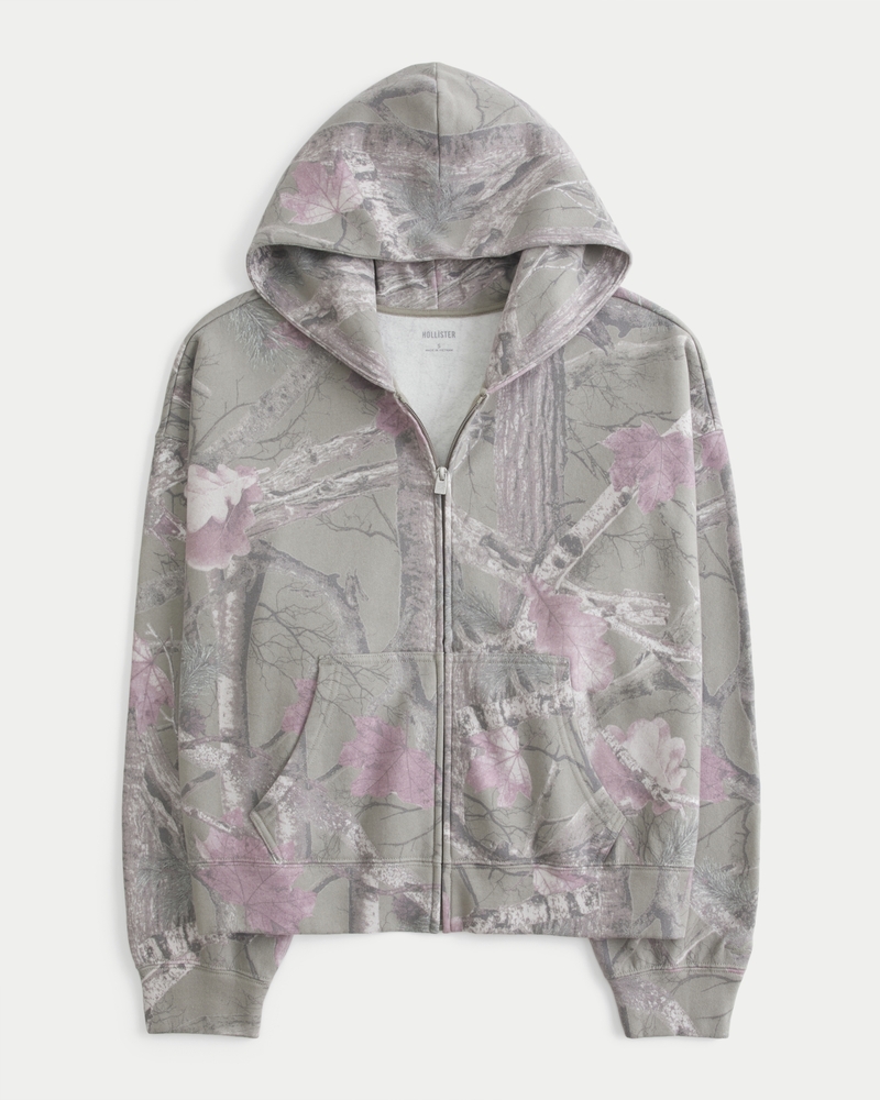 Oversized Camo Zip-Up Hoodie