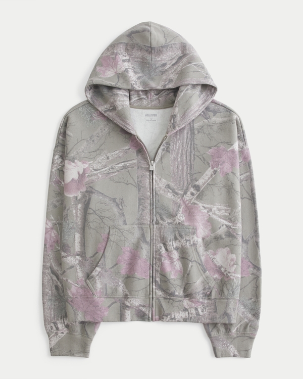 Chandail à capuche surdimensionné avec fermeture à glissière et motif camouflage, Camouflage Vert Olive view 1