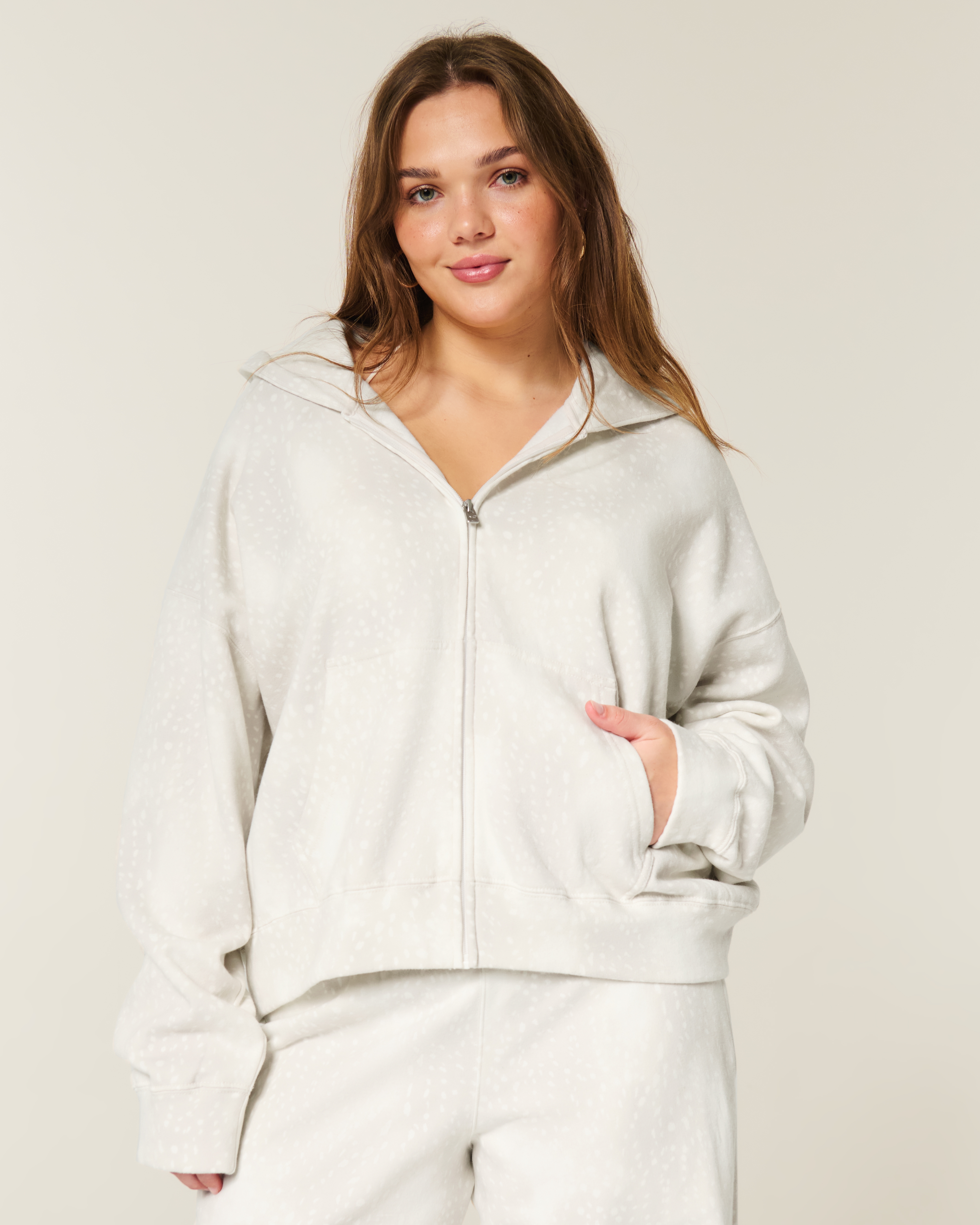 Oversized Doe Print Zip-Up Hoodie