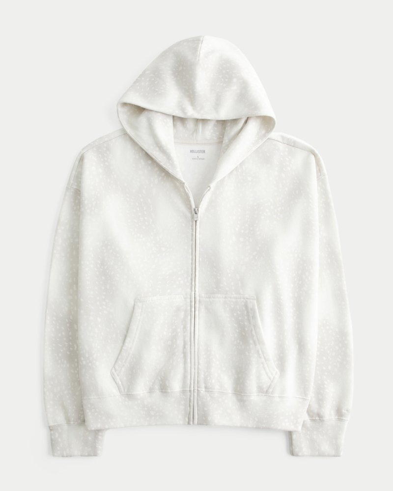 Oversized Doe Print Zip-Up Hoodie