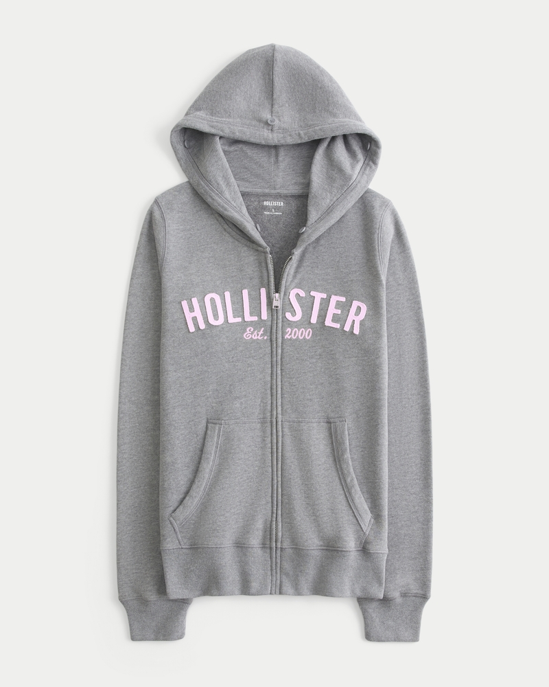 Faux Fur Trim Logo Graphic Zip-Up Hoodie