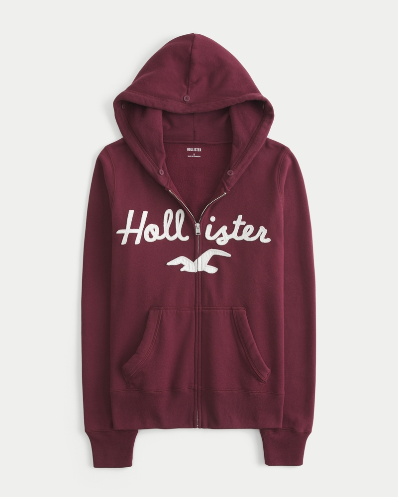 Faux Fur Trim Logo Graphic Zip-Up Hoodie