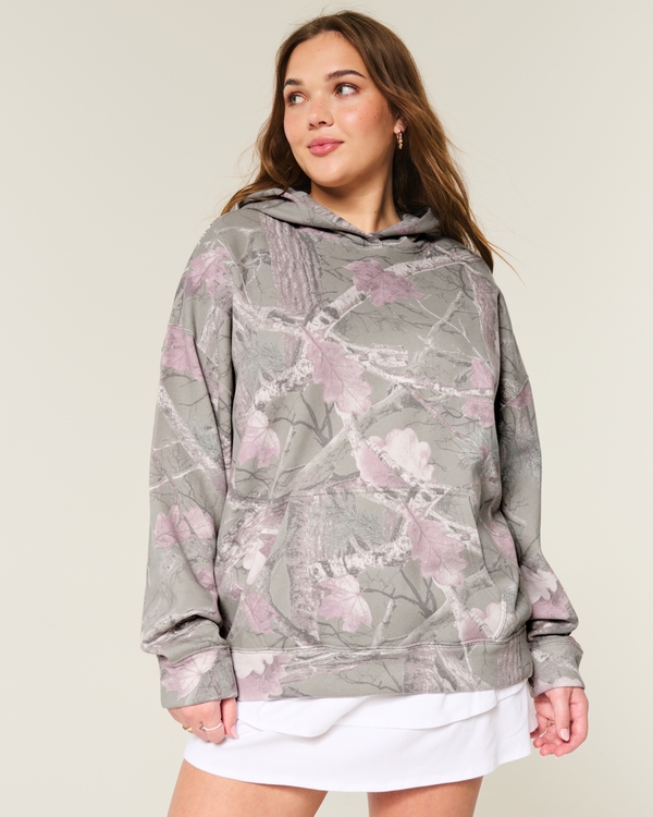 Hollister Feel Good Fleece Oversized Camo Hoodie, Olive Green Camo view 1