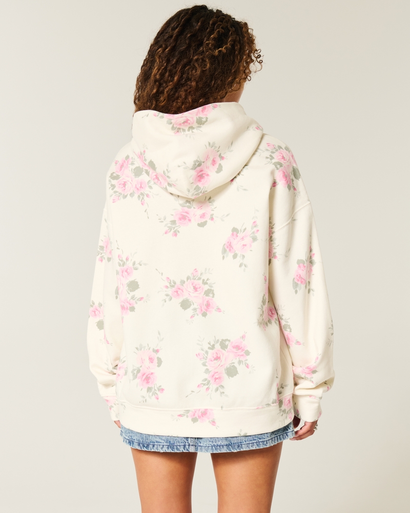 Hollister Feel Good Fleece Oversized Floral Pattern Hoodie