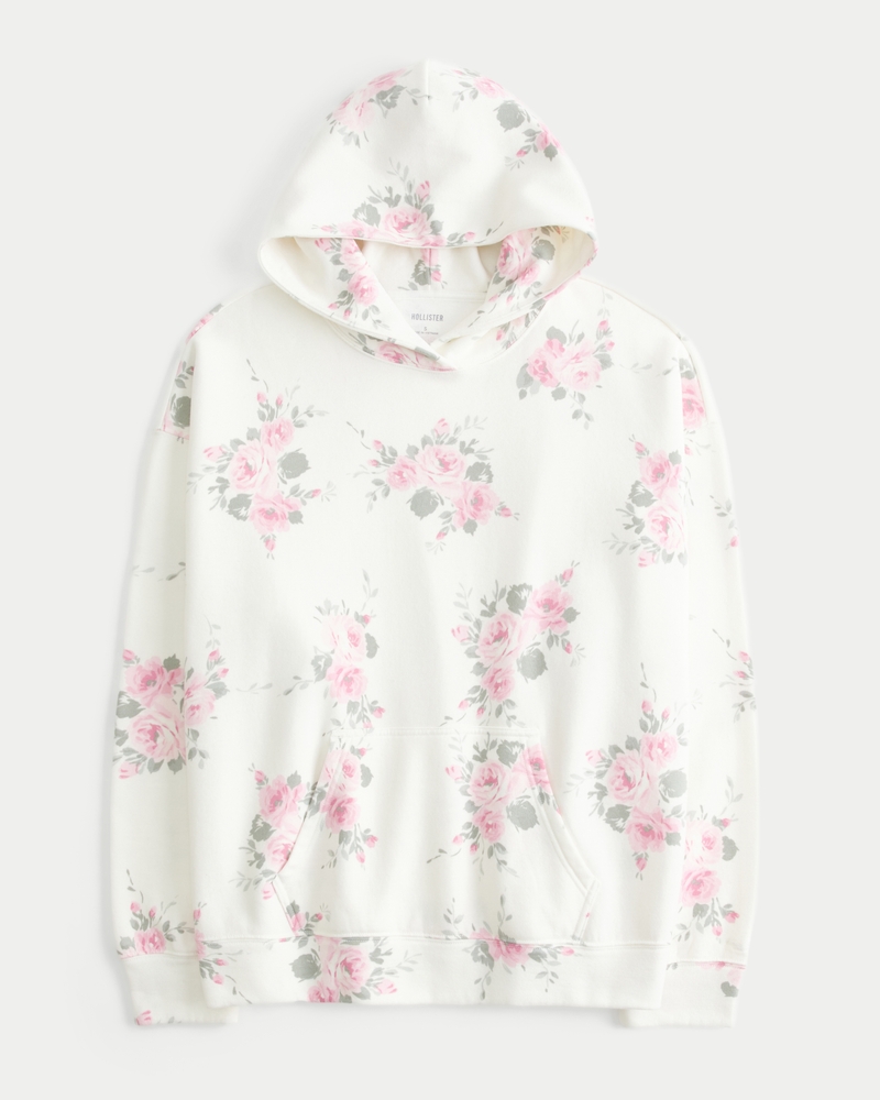 Hollister Feel Good Fleece Oversized Floral Pattern Hoodie
