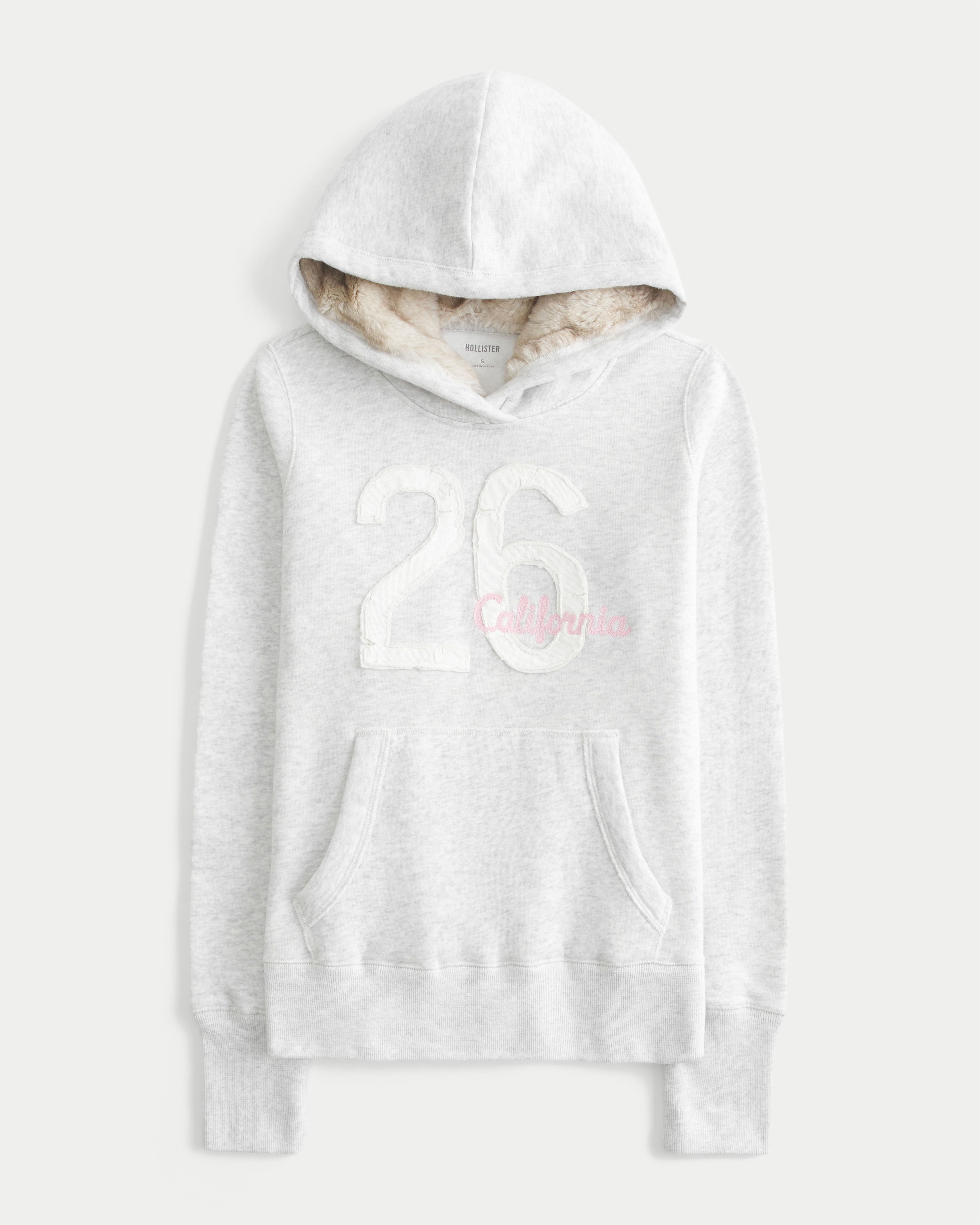 Hollister Faux Fur-lined Hood Graphic Hoodie In White