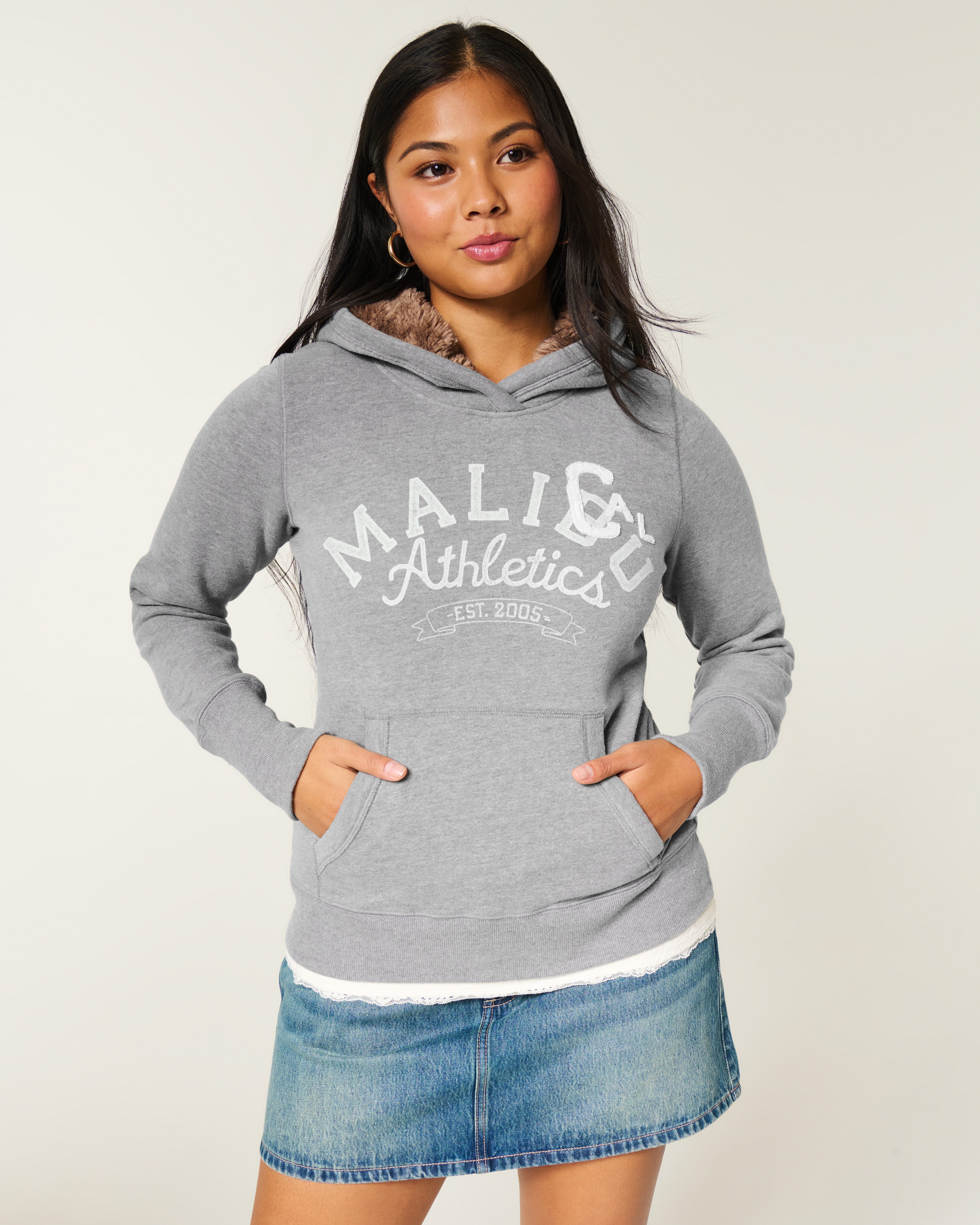 Faux Fur-Lined Hood Graphic Hoodie