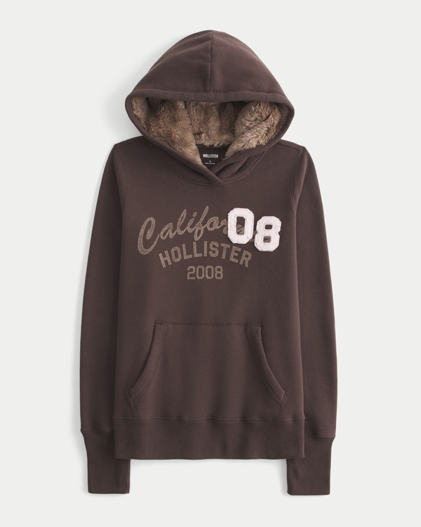 Faux Fur-Lined Hood Graphic Hoodie
