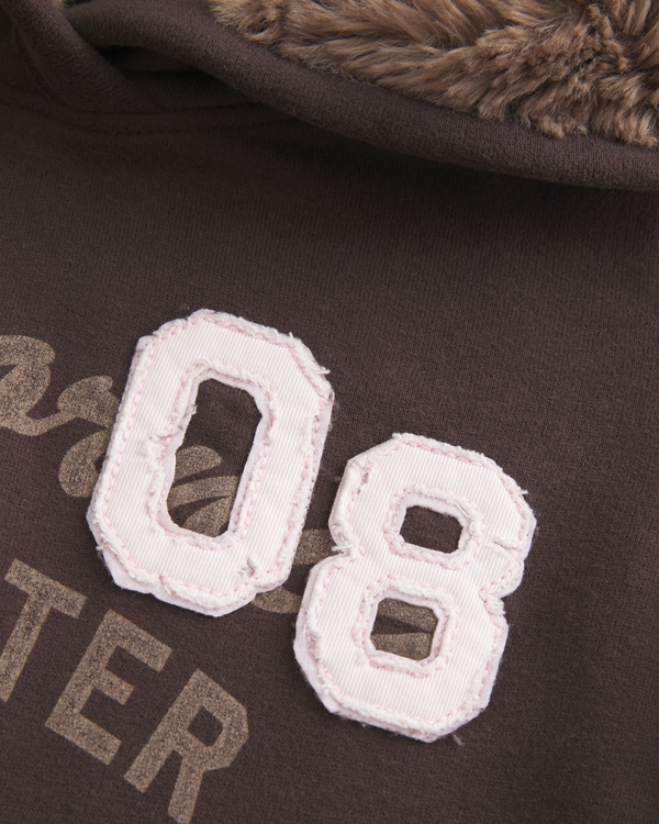 Faux Fur-Lined Hood Graphic Hoodie