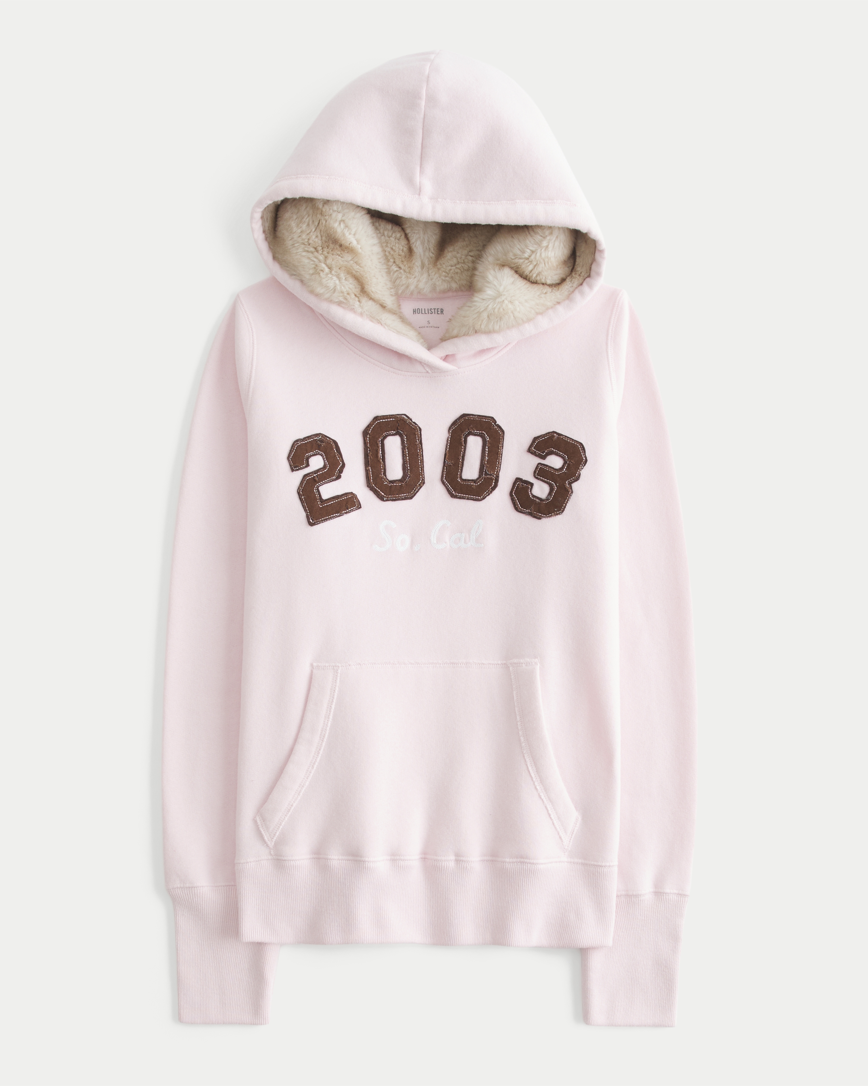 Hollister Faux Fur-lined Hood 2003 Graphic Hoodie In Pink
