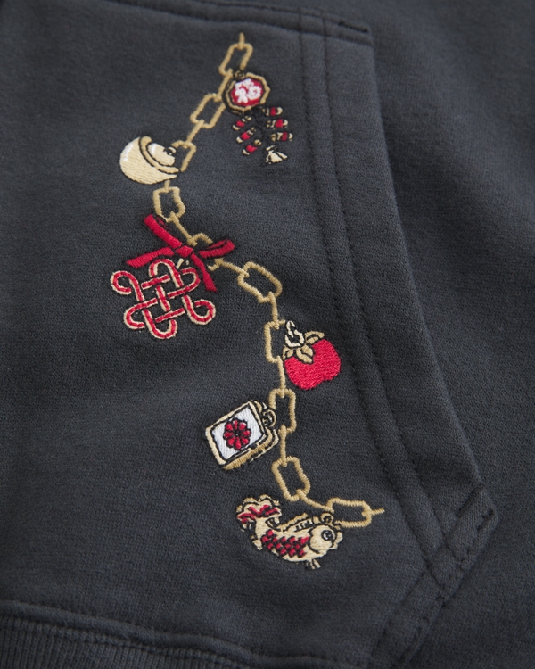 Oversized Zip-Up Lucky in Love Graphic Hoodie