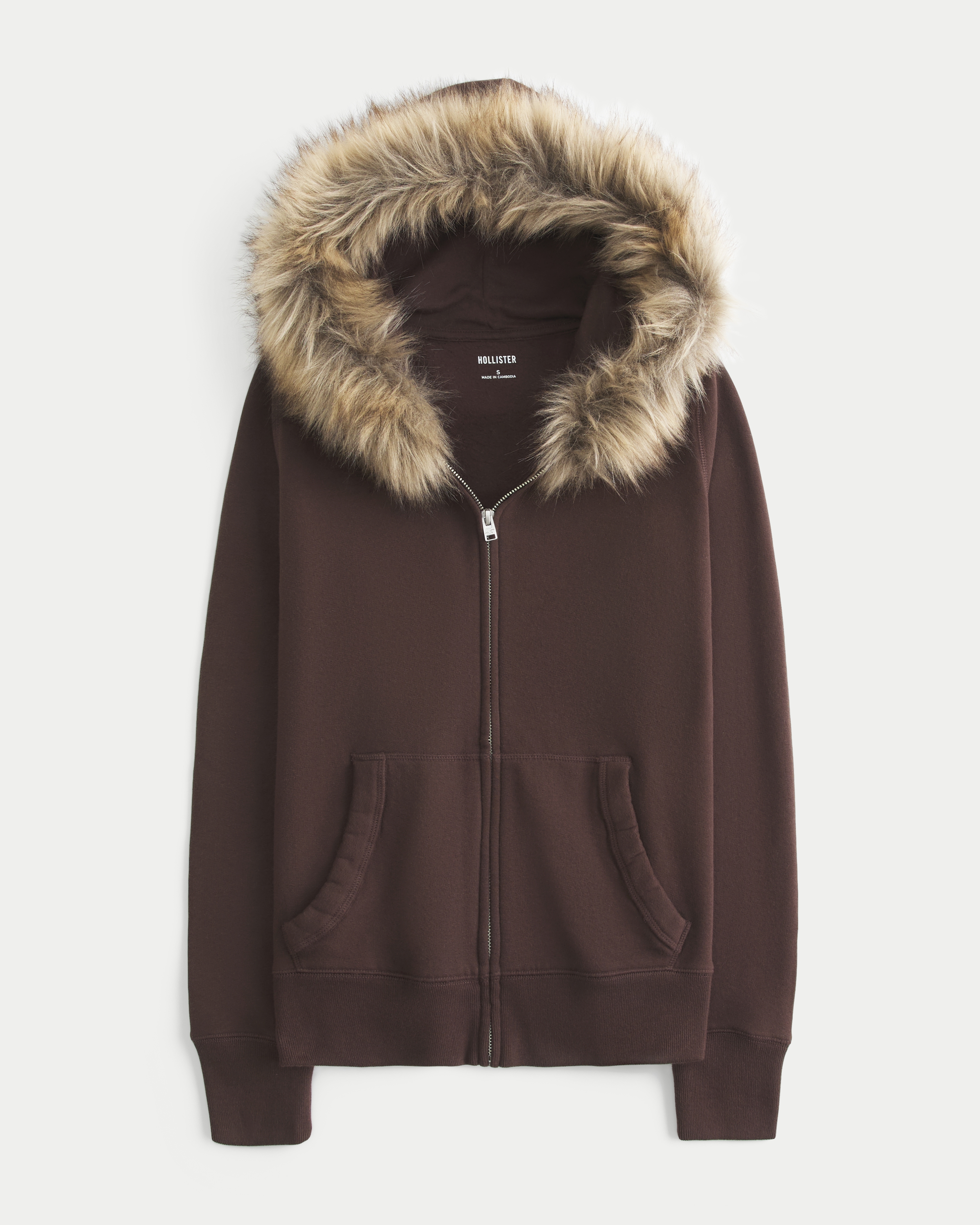 Faux Fur Trim Zip-Up Hoodie