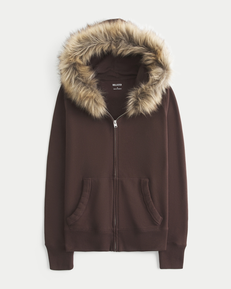 Women's Faux Fur Trim Zip-Up Hoodie | Women's Tops