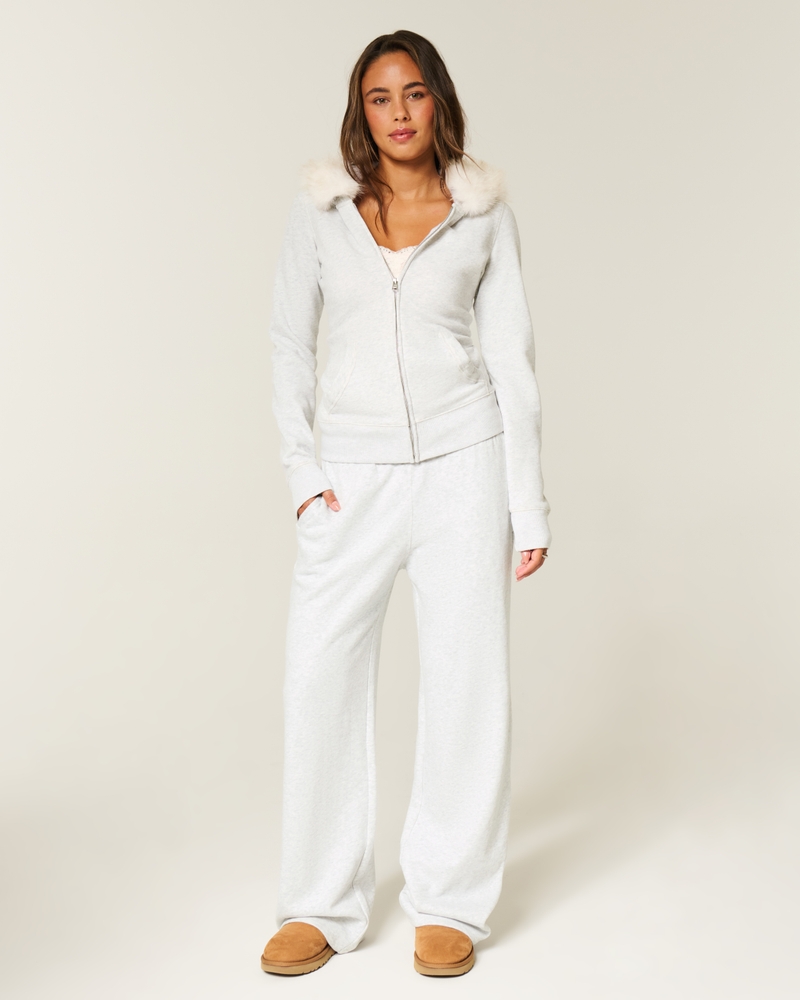 Faux Fur Trim Zip-Up Hoodie