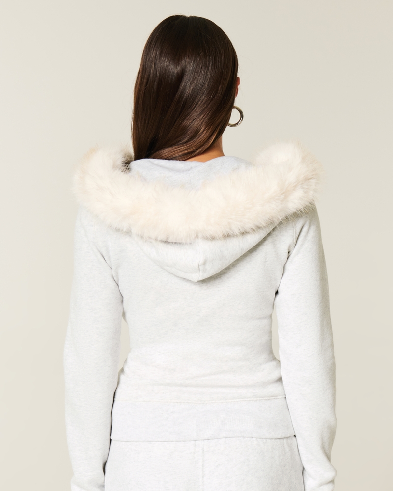 Faux Fur Trim Zip-Up Hoodie