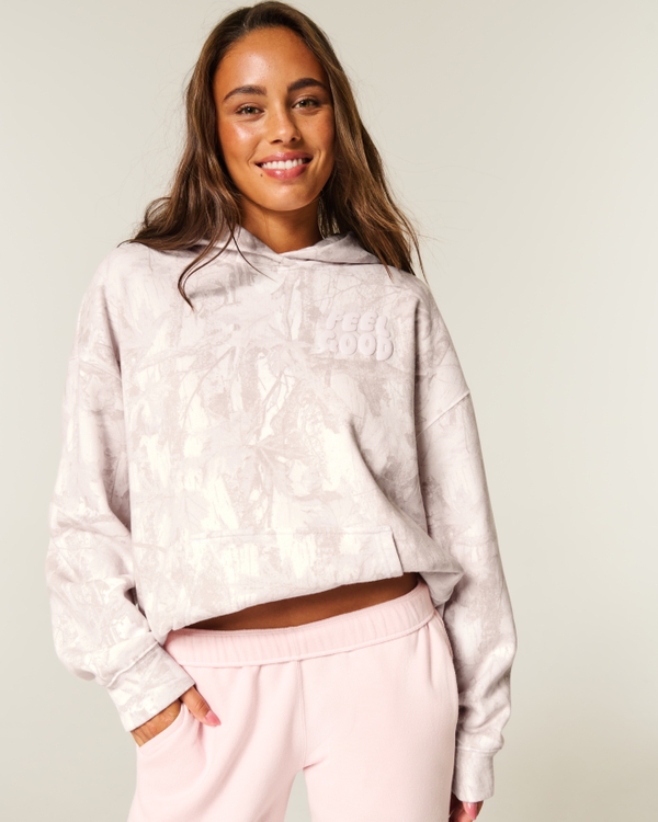 Hollister Feel Good Oversized Logo Graphic Camo Hoodie, Light Lilac Camo view 1