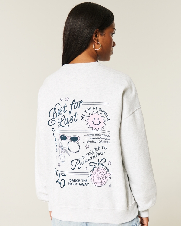 Oversized Class of 2025 Grad Graphic Crew Sweatshirt, Light Heather Grey view 1