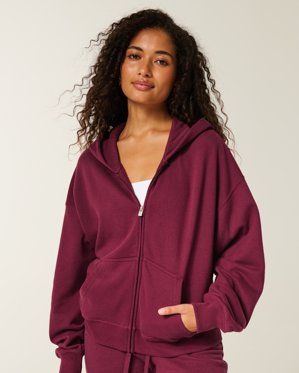Women's Oversized Pink Camo Zip-Up Hoodie | Women's Tops | HollisterCo.com