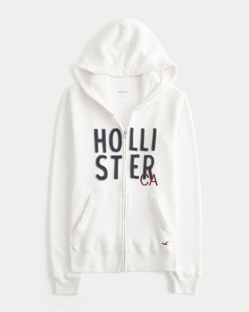 00s Hollister グレー ロゴグラフィック ジップアップフーディー ウィメンズ ロゴグラフィック ジップアップフーディー | ウィメンズ