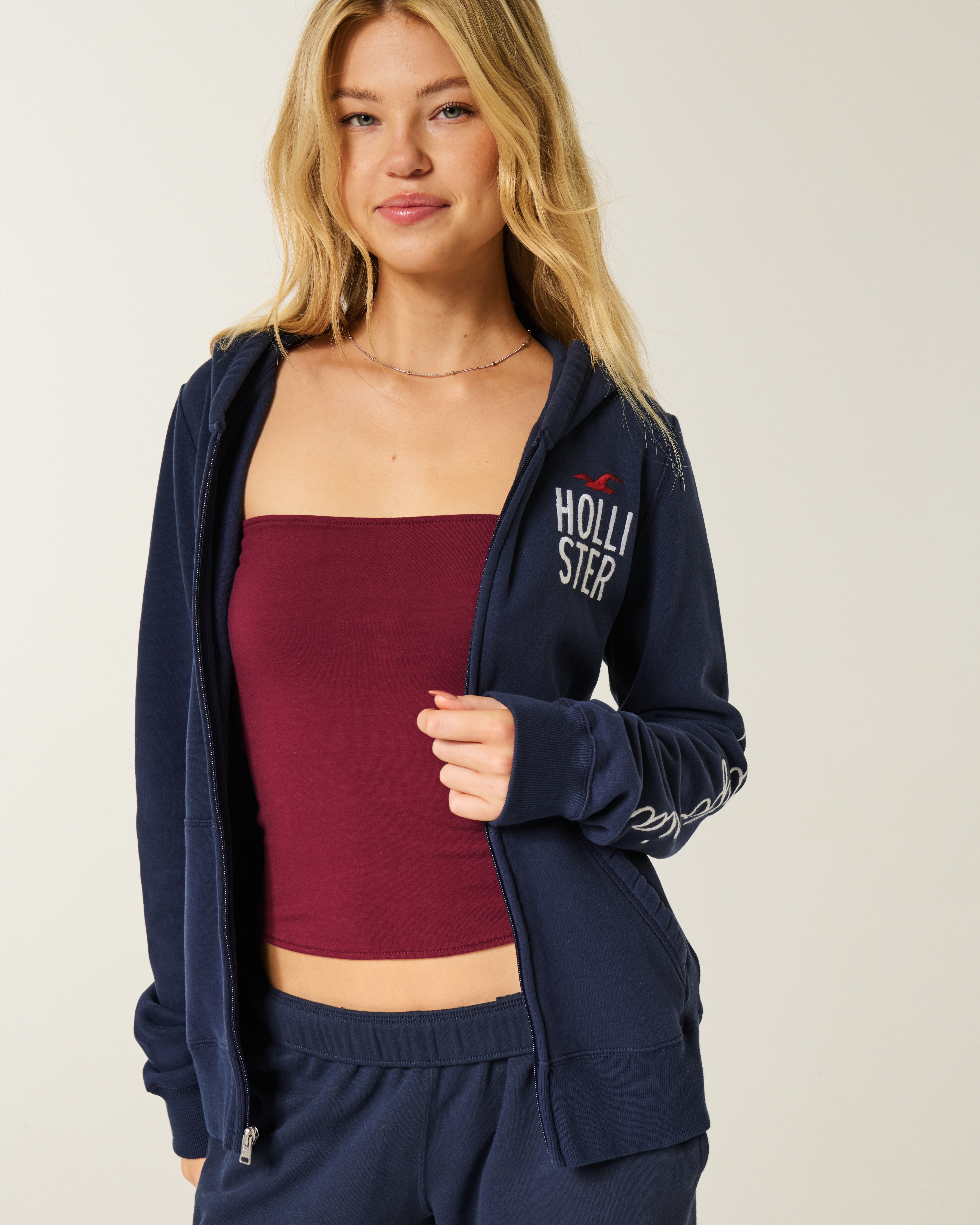 Hollister Logo Graphic Zip-up Hoodie