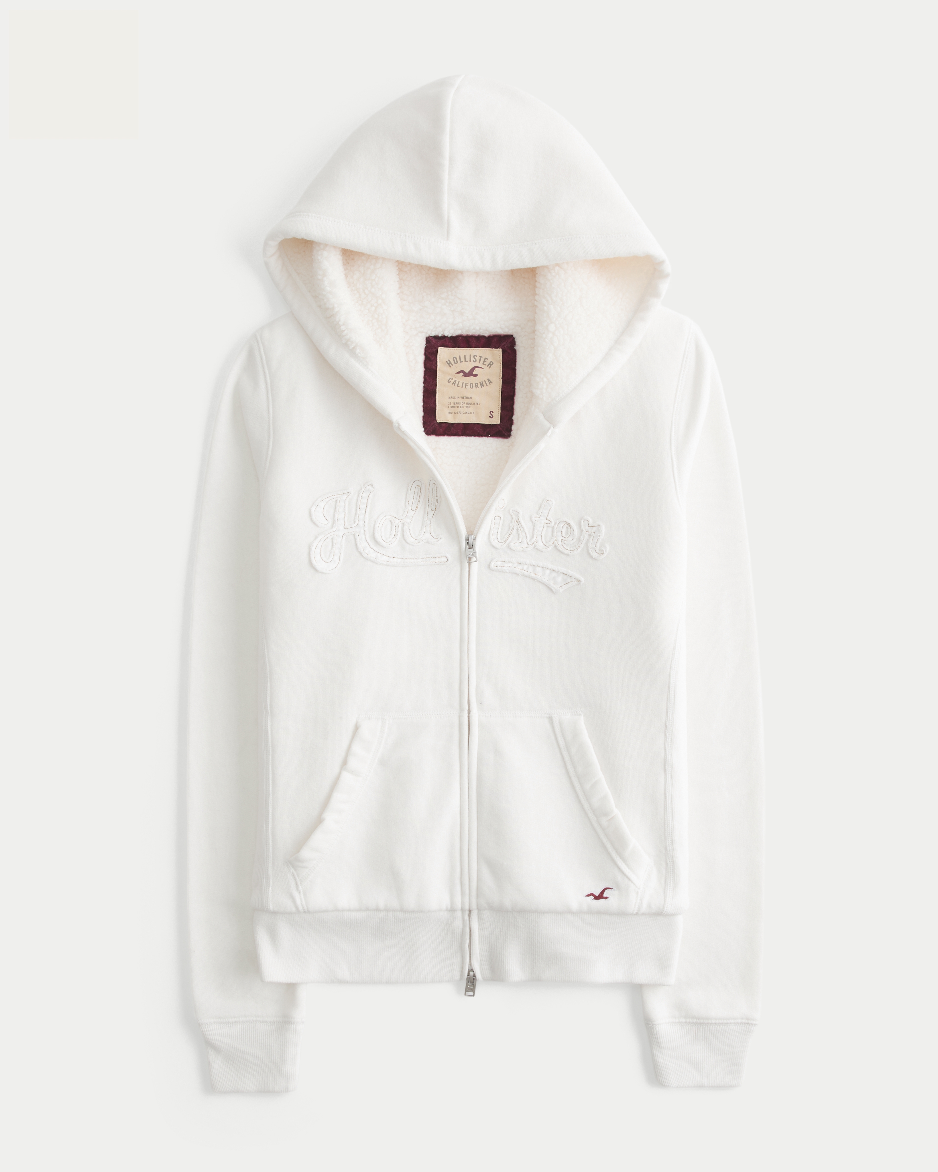 Hollister Feel Good Sherpa-Lined Zip-Up Logo Graphic Hoodie