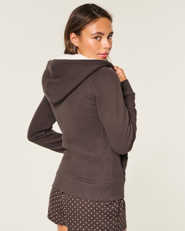 Holiday Vault Release Sherpa-Lined Zip-Up Logo Graphic Hoodie