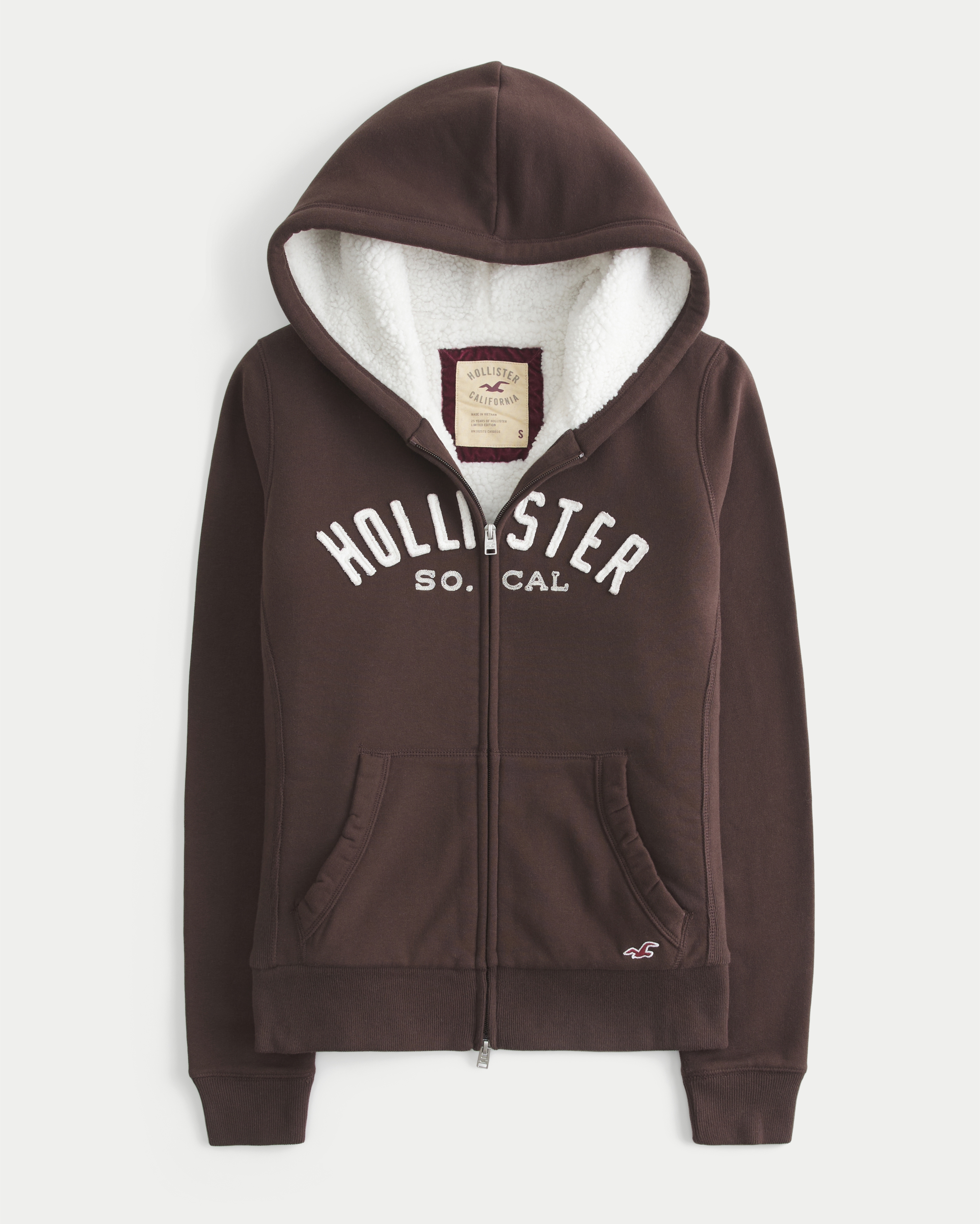 Hollister Holiday Vault Release Sherpa-lined Zip-up Logo Graphic Hoodie